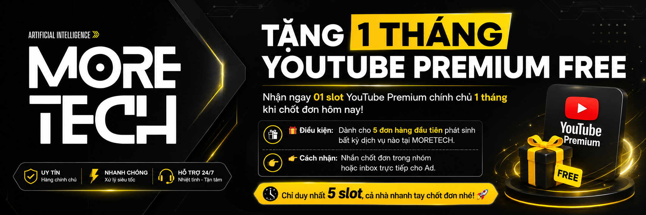 TẶNG 1 THÁNG YOUTUBE PREMIUM FREE